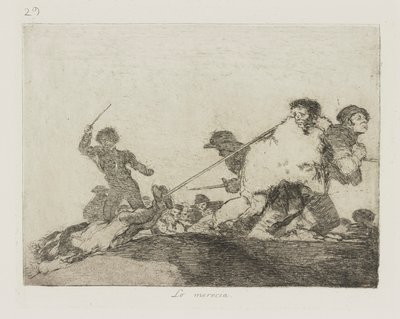 Jag förtjänade det. (Han förtjänade det.), pl. 29 från serien The Disasters of War av Francisco de Goya