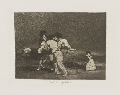 Olycklig mamma! (Olycklig mor!), pl. 50 från serien The Disasters of War av Francisco de Goya