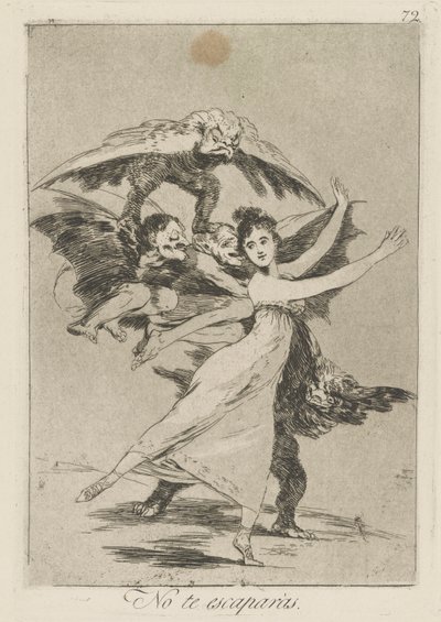 Ingen te escapr?s. (Du kommer inte att fly.), pl. 72 från serien Los caprichos av Francisco de Goya