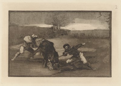 Ett annat sätt att jaga? fot (Ett annat sätt att jaga till fots), Tavla 2 från La tauromaquia av Francisco de Goya