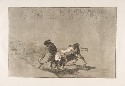 Tavla 14 från Tauromaquia: Den mycket skickliga eleven av Falces, insvept i sin udde..., 1816. av Francisco de Goya