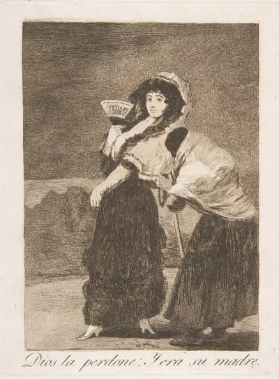 Plåt 16 från Los Caprichos: För himlens skull: och det var hennes mor Dios la Perdone: Y..., 1799. av Francisco de Goya