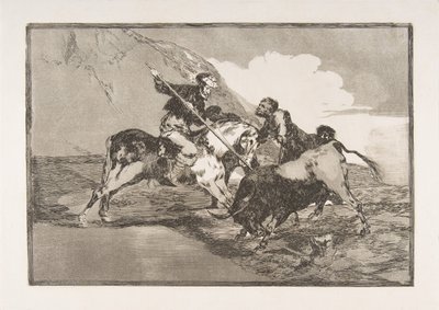 Platta 1 från The Tauromaquia: Sättet på vilket de gamla spanjorerna jagade tjurar på hor..., 1816. av Francisco de Goya