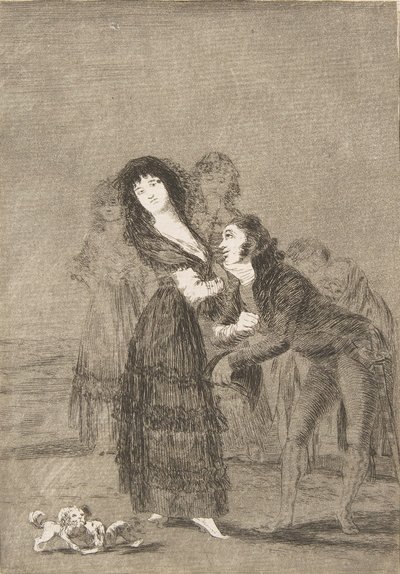 Tavla 27 från Los Caprichos: Vilken av dem är den mest övervunna Quien mas rendido, 1799. av Francisco de Goya