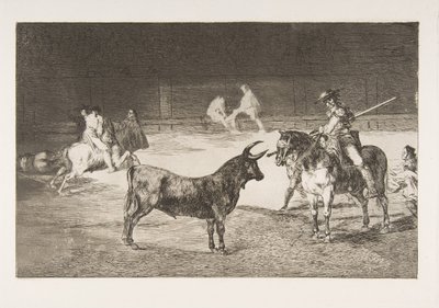 Tallrik 27 från Tauromachia: Den hyllade stinger, Fernando del Toro, ritar den häftiga..., av Francisco de Goya