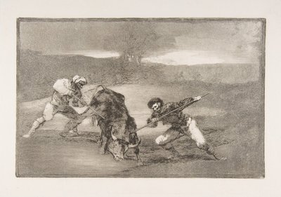 Tauromaquias skylt 2: Ett annat sätt att jaga till fots, 1816. av Francisco de Goya
