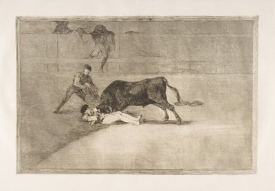 Plåt 33 från Tauromaquia: Pepe Illos olyckliga död i ringen i Madrid., 1816. av Francisco de Goya