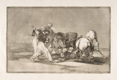 Plåt 3 av Tauromaquia: Morerna bosatte sig i Spanien och gav upp vidskepligheten från ..., 1816. av Francisco de Goya