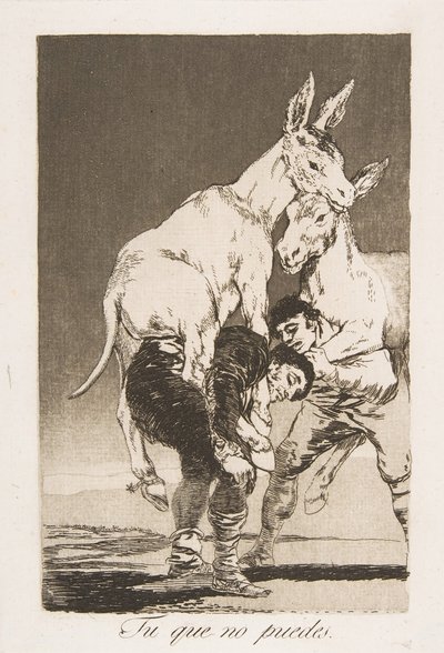 Plåt 42 från Los Caprichos: Du som inte kan Tu que no puede., 1799. av Francisco de Goya