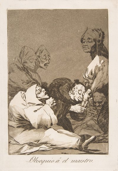 Tallrik 47 från Los Caprichos: En gåva till mästaren Obsequio á el maestro, 1799. av Francisco de Goya