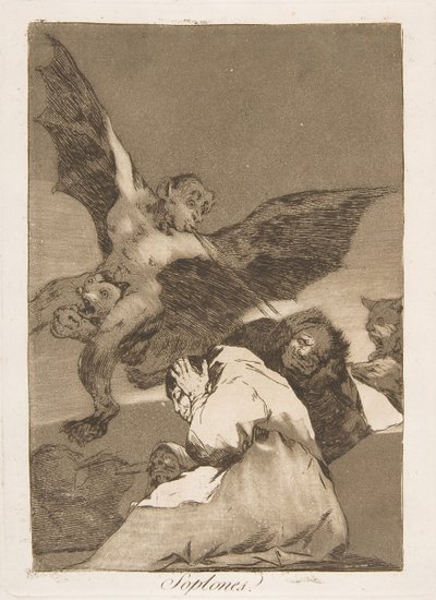Plåt 48 från Los Caprichos: Tale-Bearers-Blasts of Wind Soplones., 1799. av Francisco de Goya