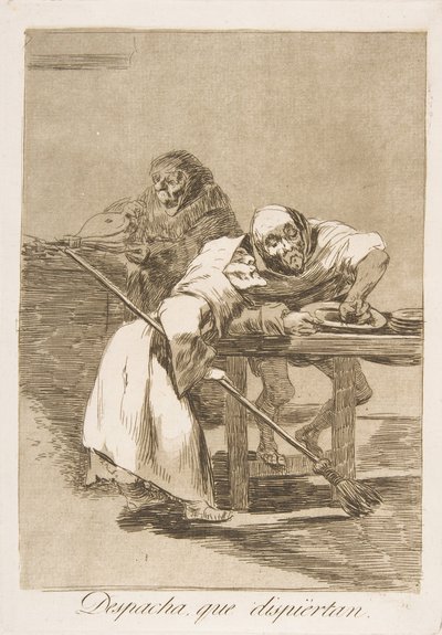 Skylt 78 från Los Caprichos: Var snabb, de vaknar upp Despacha, que dispiértan., 1799. av Francisco de Goya