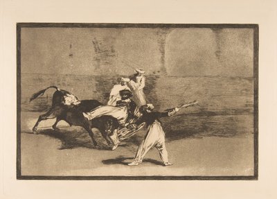 Plåt 8 från Tauromaquia: En hed som fångats av tjuren i ringen, ca. 1816. av Francisco de Goya