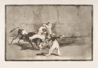 Tauromaquias skylt 8: En mor som fångades av tjuren i ringen, 1816. av Francisco de Goya