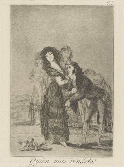 Quien mas rendido? (Vilken av dem är mest övervunnen?), pl. 27 från serien Los caprichos av Francisco de Goya