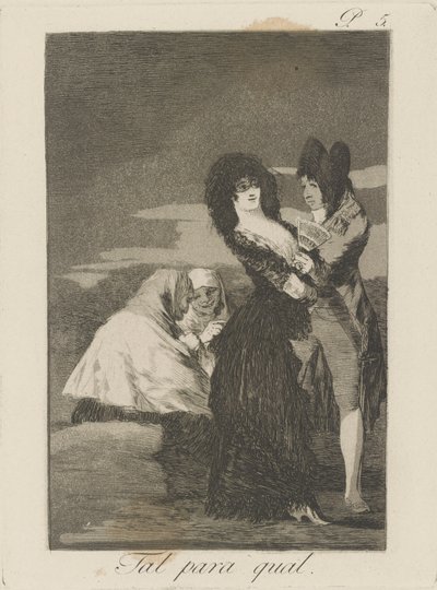 Tal para qual. (Två av ett slag.), pl. 5 från serien Los caprichos av Francisco de Goya