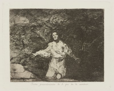 Tråkiga föraningar om vad som komma skall. (Sorgliga föraningar om vad som kommer att hända.), pl. 1 från serien The Disasters of War av Francisco de Goya