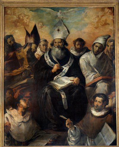 Saint Basil dikterar sin doktrin Saint Basil of Cesaree eller Basil the Great (330-379), munk, eveque av Cesaree of Cappadocia, läkare i kyrkan. Målning av Francisco Herrera (1585-1657) (ec.esp.) 1639 Sön. 2,43x1,94 m av Francisco Herrera