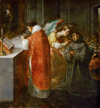 Sankt Bonaventura får nattvarden av en ängel ... av Francisco Herrera