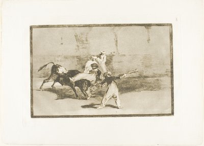 A Moor Cathed by the Bull in the Ring, skylt 8 från The Art of Bullfighting av Francisco Jose de Goya y Lucientes