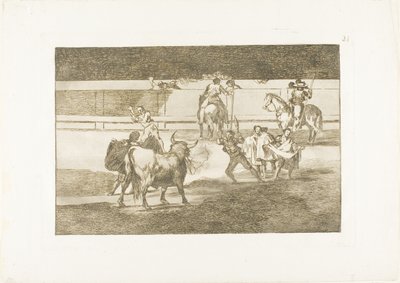 Banderillas med smällare, tallrik 31 från The Art of Bullfighting av Francisco Jose de Goya y Lucientes
