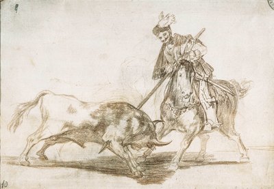 Tjurfäktning: Cid genomborrar en annan tjur från sitt spjut 1815-16 (förberedande ritning) av Francisco de Goya