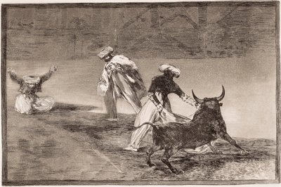Tjurfäktning: Morerna spelar udden med en annan tjur i en inhägnad av Francisco de Goya