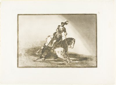 Karl V spjutar en tjur i ringen vid Valladolid, tallrik tio från The Art of Bullfighting av Francisco Jose de Goya y Lucientes