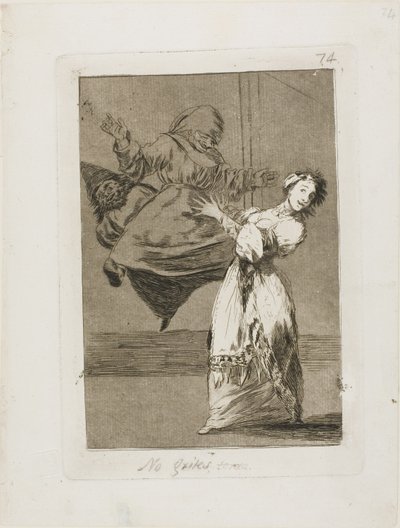 Skrik inte, dumskalle, plåt 74 från Los Caprichos av Francisco Jose de Goya y Lucientes