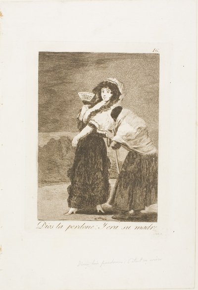 För guds skull: och det var hennes mor, tallrik 16 från Los Caprichos av Francisco Jose de Goya y Lucientes