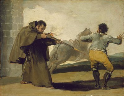 Broder Pedro skjuter El Maragato när hans häst springer iväg, ca 1806 av Francisco de Goya
