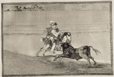 GOYA Y LUCIENTES, Francisco de (1746-1828). En spansk riddare i ringen bryter korta spjut utan hjälp av assistenter. 1816. Etsning. SPANIEN. MADRID (AUTONOMA GEMENSKAPEN). Madrid. Nationalbiblioteket av Francisco Jose de Goya y Lucientes