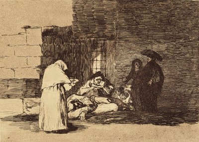 GOYA Y LUCIENTES, Francisco de (1746-1828). En kvinnas välgörenhet. 1810-1820. (15,5 x 20,6 cm). Platta 49 av "Krigets katastrofer". Etsning. SPANIEN. MADRID (AUTONOMA GEMENSKAPEN). Madrid. Nationalbiblioteket av Francisco Jose de Goya y Lucientes