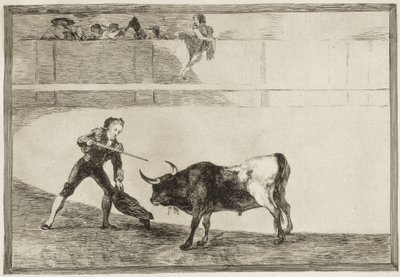 GOYA Y LUCIENTES, Francisco de (1746-1828). Pedro Romero dödar den stoppade tjuren. 1816. (25,1 x 35,9 cm). ROMERO, Pedro (1754-1839). Spansk tjurfäktare. Skylt 30 av "Konsten att tjurfäktning". Etsning. SPANIEN. MADRID (AUTONOMA GEMENSKAPEN). Madrid. Nati av Francisco Jose de Goya y Lucientes