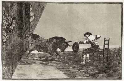 GOYA Y LUCIENTES, Francisco de (1746-1828). Martinchos (troligen Antonio Ebassum) vågade i ringen vid Zaragoza. 1816. (24,9 x 35,7 cm). Platta 18 av "Konsten att tjurfäktning". Etsning. SPANIEN. MADRID (AUTONOMA GEMENSKAPEN). Madrid. Nationalbiblioteket av Francisco Jose de Goya y Lucientes