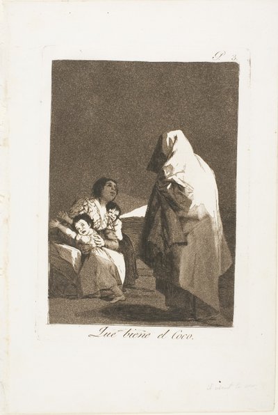 Here Comes the Bogeyman, tallrik tre från Los Caprichos av Francisco Jose de Goya y Lucientes
