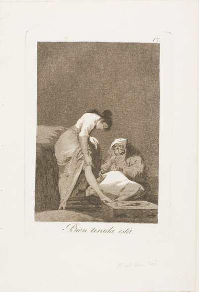 Den är Nicely Stretched, tallrik 17 från Los Caprichos av Francisco Jose de Goya y Lucientes