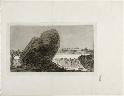 Landskap med vattenfall, före 1810 av Francisco de Goya