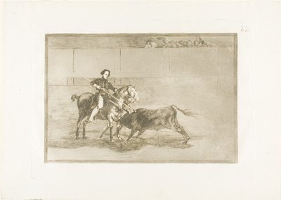 Manligt mod hos den hyllade Pajuelera i ringen vid Zaragoza, skylt 22 från The Art of Bullfighting av Francisco Jose de Goya y Lucientes