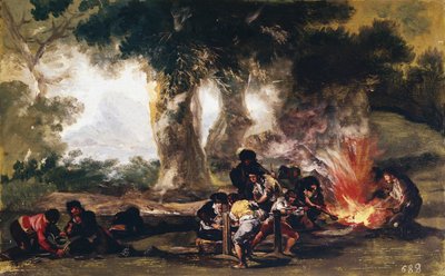 Tillverkning av bollar i Sierra de Tardienda - Olja på duk av Francisco de Goya