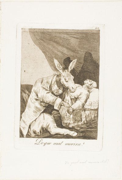 Vad ska han dö av?, skylt 40 från Los Caprichos av Francisco Jose de Goya y Lucientes