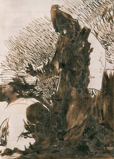 ""Tecken som prostrerar sig inför en munk"". Tvättteckning av Francisco de Goya y Lucientes (1746-1828). 1820. Madrid. Pradomuseet. av Francisco Jose de Goya y Lucientes