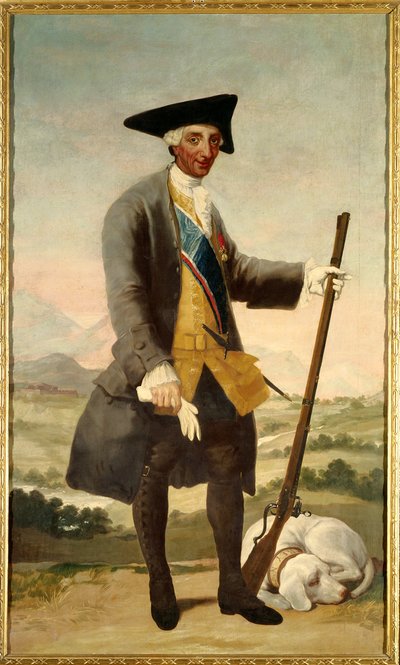 Porträtt till fots av Karl III (1716-1788) som jägare, son till Philip V Målning av Francisco de Goya (1746-1828) olja på duk av Francisco de Goya