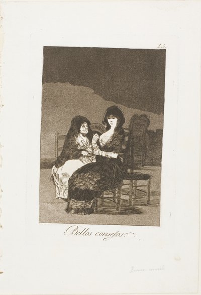 Pretty Teachings, skylt 15 från Los Caprichos av Francisco Jose de Goya y Lucientes