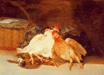 Stilleben med döda kycklingar och en flätad korg (olja på duk) av Francisco de Goya