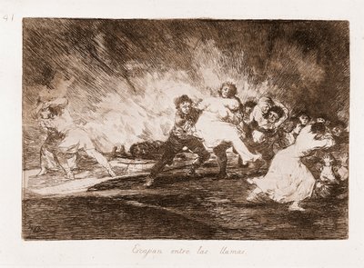 The Disasters of War: De flyr genom lågorna (etsning från ritning av Francisco de Goya