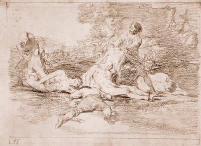 The Disasters of War: De drar fördel av det (förberedande ritning av Francisco de Goya
