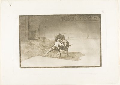 The Famous Martincho Places the Banderillas, Playing the Bull with the Movement of his Body, tallrik 15 från The Art of Bullfighting av Francisco Jose de Goya y Lucientes