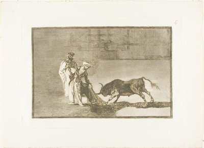 Morerna gör en annorlunda lek i ringen och kallar tjuren med sin brinnande tallrik sex från The Art of Bullfighting av Francisco Jose de Goya y Lucientes