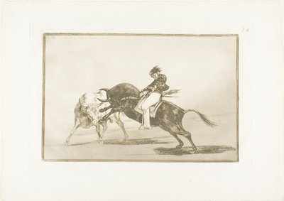 The Same Ceballos, monterad på en annan tjur, bryter korta spjut i ringen i Madrid, skylt 24 från The Art of Bullfighting av Francisco Jose de Goya y Lucientes